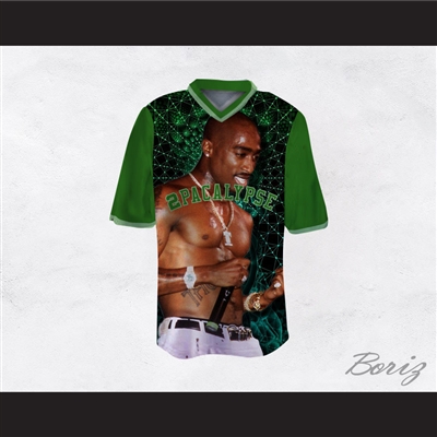 Tupac Shakur 16 2Pacalypse Green Sleeves Football Jersey